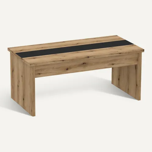 Table basse avec plateau relevable YANA Imitation chêne et noir vue 3/4