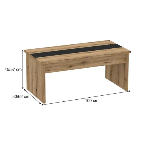 Table basse avec plateau relevable YANA Imitation chêne et noir