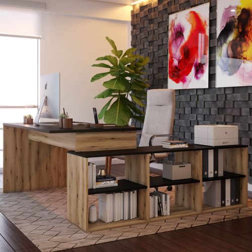 Bureau d'angle STUDY Imitation chêne et noir