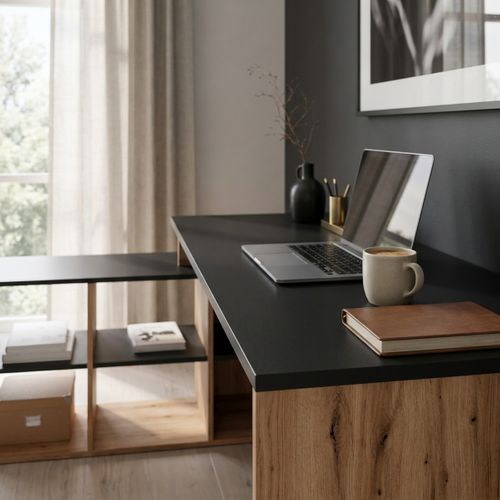 Bureau d'angle STUDY Imitation chêne et noir