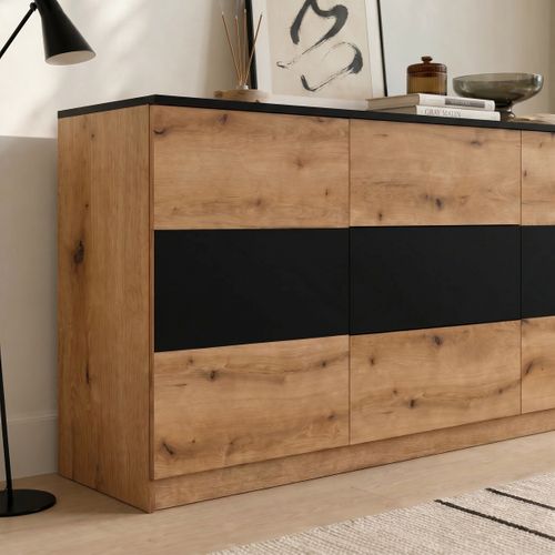 Buffet 2 portes 3 tiroirs L.180cm BERLIOZ Imitation chêne et noir
