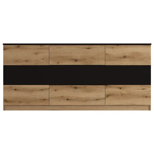 Buffet 2 portes 3 tiroirs L.180cm BERLIOZ Imitation chêne et noir vue de face