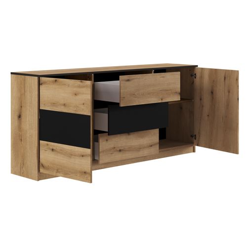 Buffet 2 portes 3 tiroirs L.180cm BERLIOZ Imitation chêne et noir