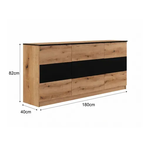 Buffet 2 portes 3 tiroirs L.180cm BERLIOZ Imitation chêne et noir