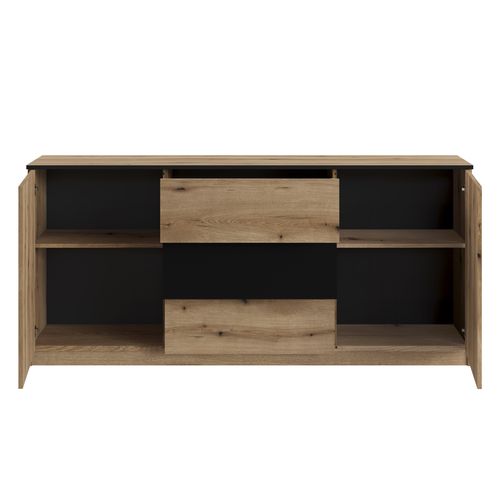 Buffet 2 portes 3 tiroirs L.180cm BERLIOZ Imitation chêne et noir