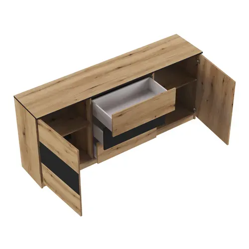 Buffet 2 portes 3 tiroirs L.180cm BERLIOZ Imitation chêne et noir