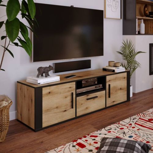 Meuble TV LOKI Imitation chêne et noir