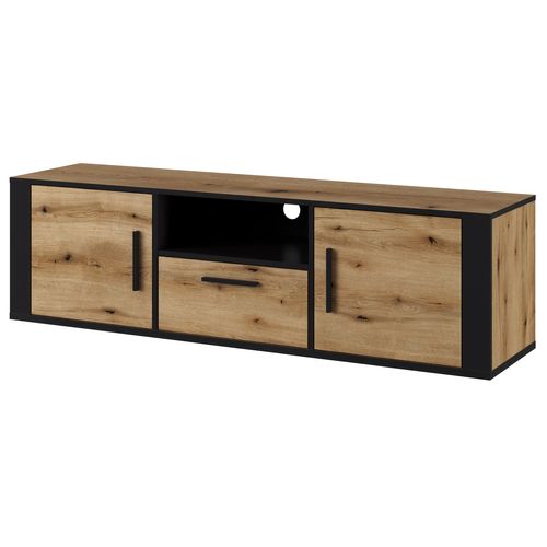 Meuble TV LOKI Imitation chêne et noir