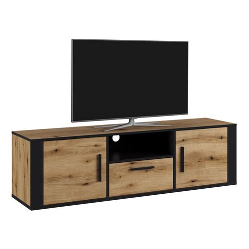 Meuble TV LOKI Imitation chêne et noir