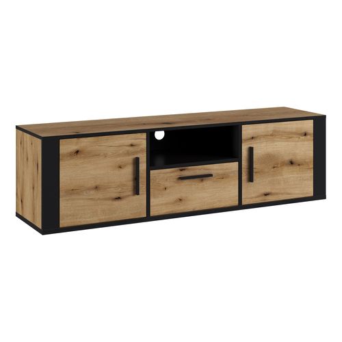 Meuble TV LOKI Imitation chêne et noir