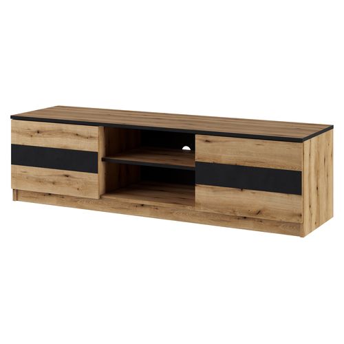 Meuble TV L.150cm BERLIOZ imitation chêne et noir