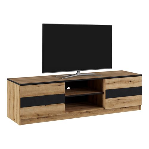 Meuble TV L.150cm BERLIOZ imitation chêne et noir