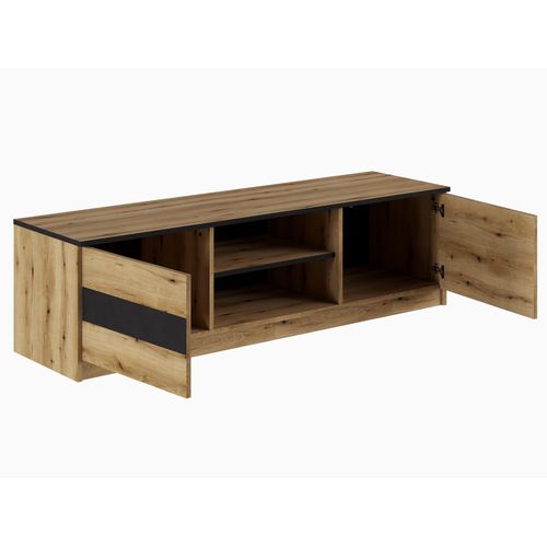 Meuble TV L.150cm BERLIOZ imitation chêne et noir