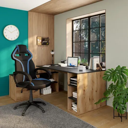 Bureau d'angle WRITE Imitation chêne et noir mat