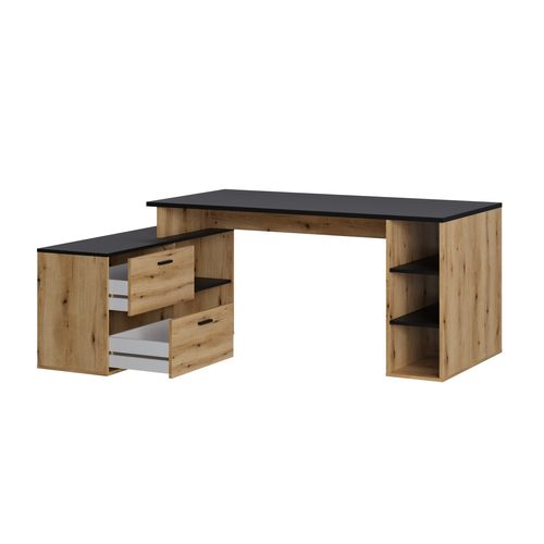 Bureau d'angle WRITE Imitation chêne et noir mat