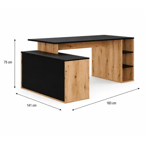 Bureau d'angle WRITE Imitation chêne et noir mat
