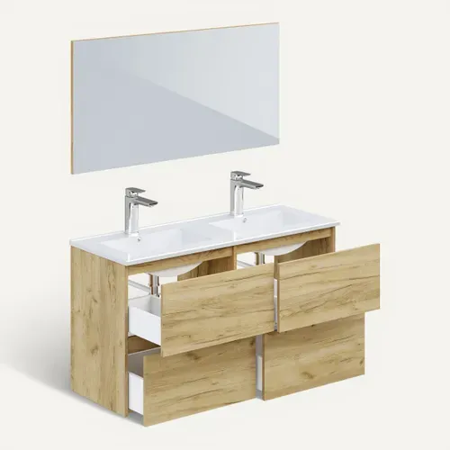 Meuble de salle de bain 120cm GALAPAGOS 2 Imitation chêne brut et blanc