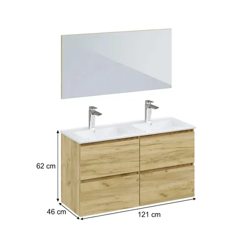 Meuble de salle de bain 120cm GALAPAGOS 2 Imitation chêne brut et blanc