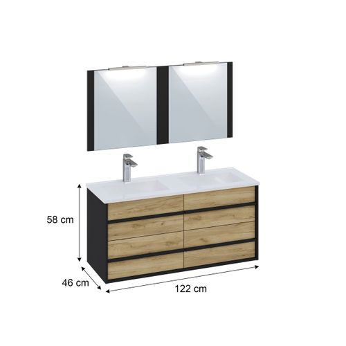 Meuble de salle de bain 120 cm KOH TAO Imitation chêne brut et noir