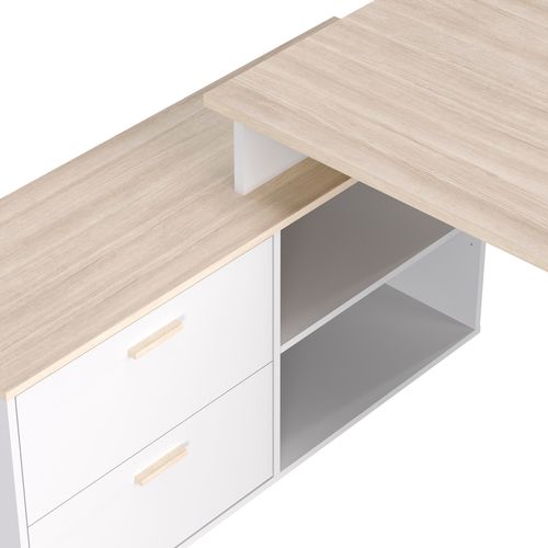 Bureau d'angle avec rangements imitation chêne et blanc WRITE