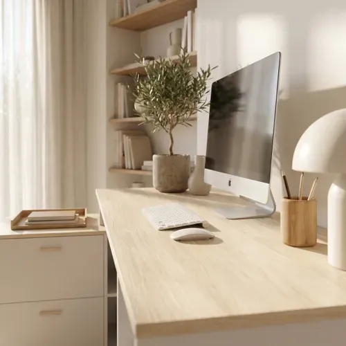 Bureau d'angle avec rangements imitation chêne et blanc WRITE