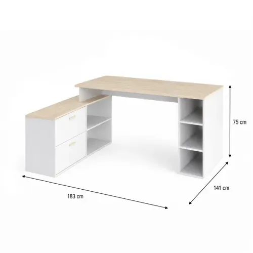 Bureau d'angle avec rangements imitation chêne et blanc WRITE