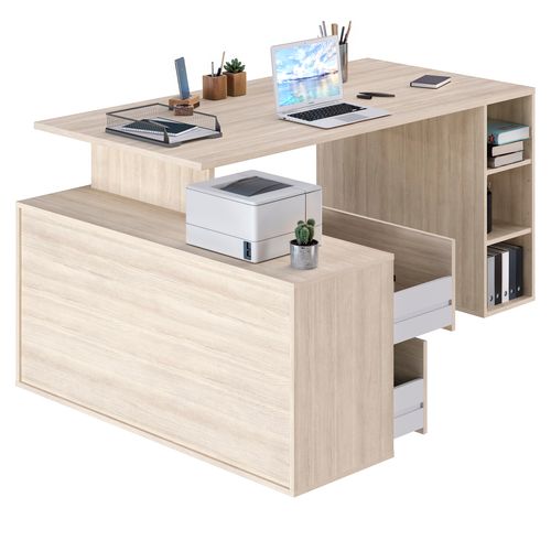 Bureau d'angle avec rangements imitation chêne WRITE