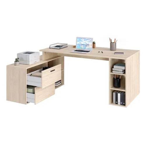 Bureau d'angle avec rangements imitation chêne WRITE