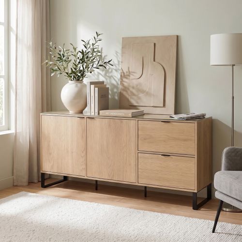 Buffet 2 portes L. 175 cm ASPEN imitation chêne vue d'ambiance 1
