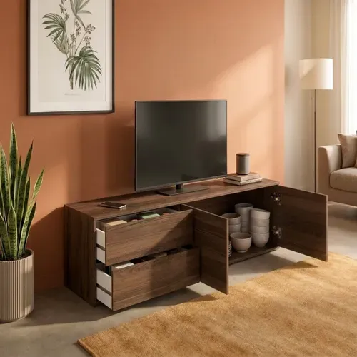 Meuble TV L.160 cm MINO imitation noyer