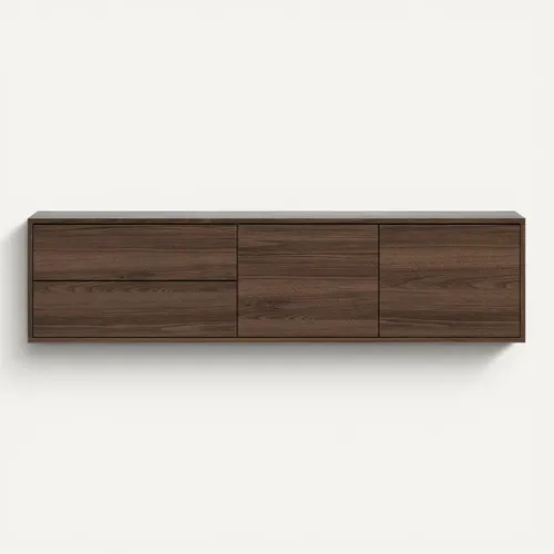 Meuble TV L.160 cm MINO imitation noyer vue de face