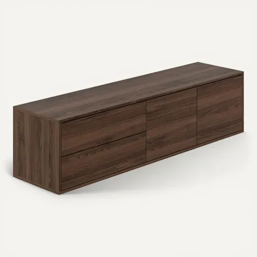 Meuble TV L.160 cm MINO imitation noyer vue 3/4