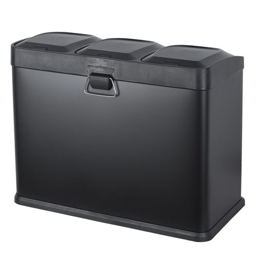 Corbeille De Recyclage Verte 45l Avec 3 Compartiments, Grande Capacité, Noir