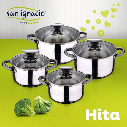 Batterie De Cuisine À Induction En Acier  De 8 Pièces Avec Jeu De 4 Couteaux De Cuisine En Acier