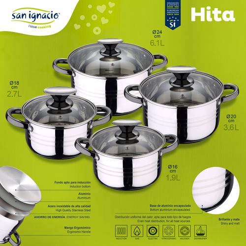 Batterie De Cuisine À Induction En Acier  De 8 Pièces Avec Jeu De 4 Couteaux De Cuisine En Acier