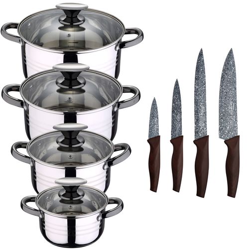 Batterie De Cuisine À Induction En Acier  De 8 Pièces Avec Jeu De 4 Couteaux De Cuisine En Acier