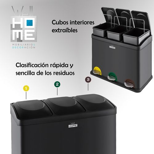 Conteneur De Tri Sélectif Et Recyclage Écologique 45 L (3 X 15 L) Avec Pack 20 Sacs Poubelles