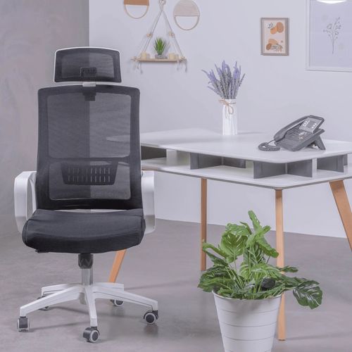 Chaise De Bureau En Mesh Respirante Et Appui-tête Réglable - Mesh, Noir, H.114cm, L.60cm, P.58cm