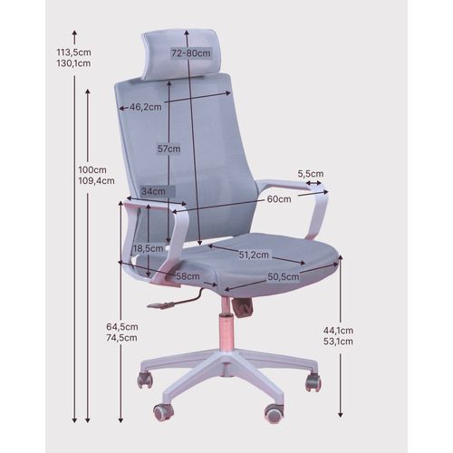 Chaise De Bureau En Mesh Respirante Et Appui-tête Réglable - Mesh, Noir, H.114cm, L.60cm, P.58cm