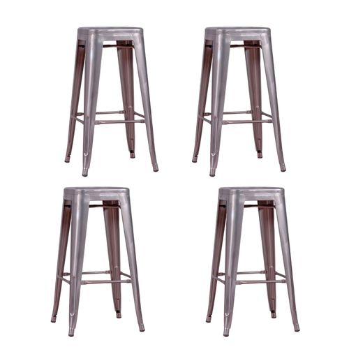 Lot De 4 Tabourets En Métal 66cm De Haut - Bistro, Métal-clair, H.68cm, L.41cm, P.41cm