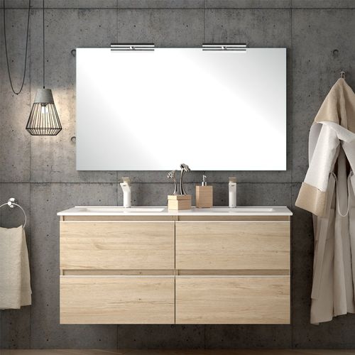 Meuble De Salle De Bain 120cm Double Vasque - 4 Tiroirs - Balea - Bambou (chêne Clair)