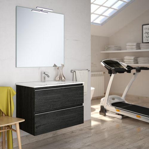 Meuble De Salle De Bain 100cm Simple Vasque - 2 Tiroirs - Balea - Ebony (bois Noir)