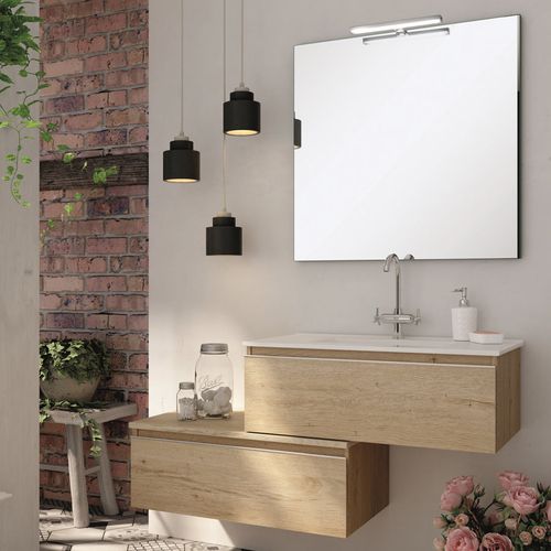 Meuble De Salle De Bain 120 Cm Simple Vasque - 2 Tiroirs - Pena - Bambou (chêne Clair)
