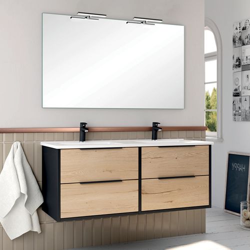 Meuble De Salle De Bain 120cm Double Vasque - 4 Tiroirs - Alba - Noir/roble