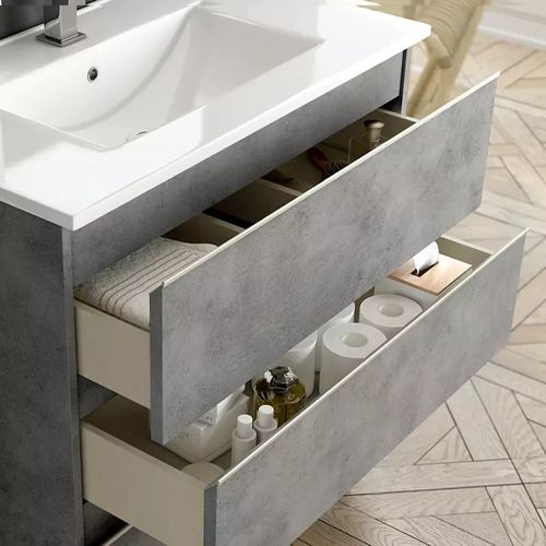 Meuble De Salle De Bain 80cm Simple Vasque - 2 Tiroirs - Sans Miroir - Balea - Ciment (gris)