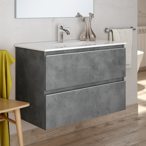 Meuble De Salle De Bain 80cm Simple Vasque - 2 Tiroirs - Sans Miroir - Balea - Ciment (gris)