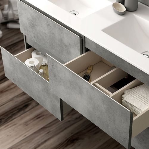 Meuble De Salle De Bain 120cm Double Vasque - 4 Tiroirs - Sans Miroir - Balea - Ciment (gris)