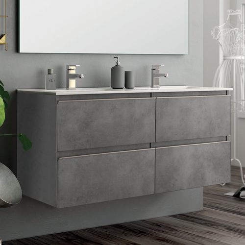 Meuble De Salle De Bain 120cm Double Vasque - 4 Tiroirs - Sans Miroir - Balea - Ciment (gris)