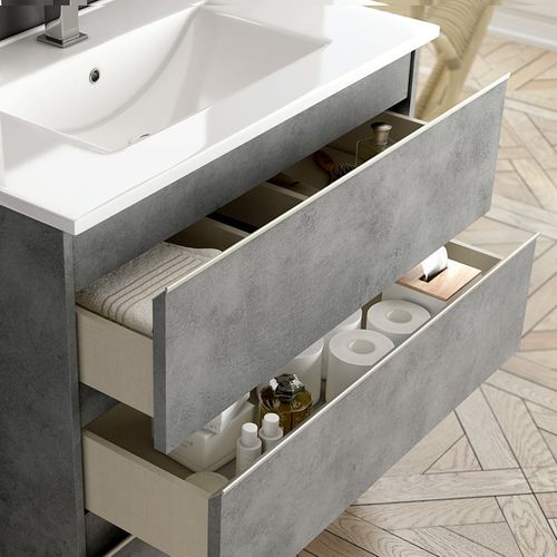 Meuble De Salle De Bain 80cm Simple Vasque - 3 Tiroirs - Sans Miroir - Palma - Ciment (gris)