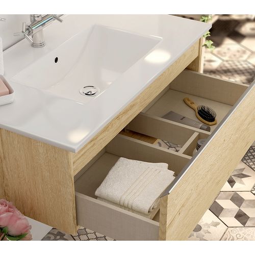 Meuble De Salle De Bain 120 Cm Simple Vasque - Sans Miroir - Pena  - Bambou (chêne Clair)